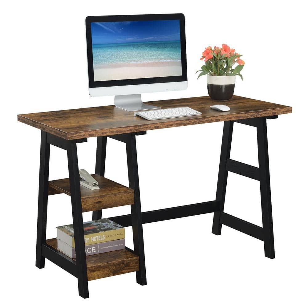 Convenience Concepts Designs2Go 29.25" Tall Trestle Desk with Shelves, Barnwood/Black
