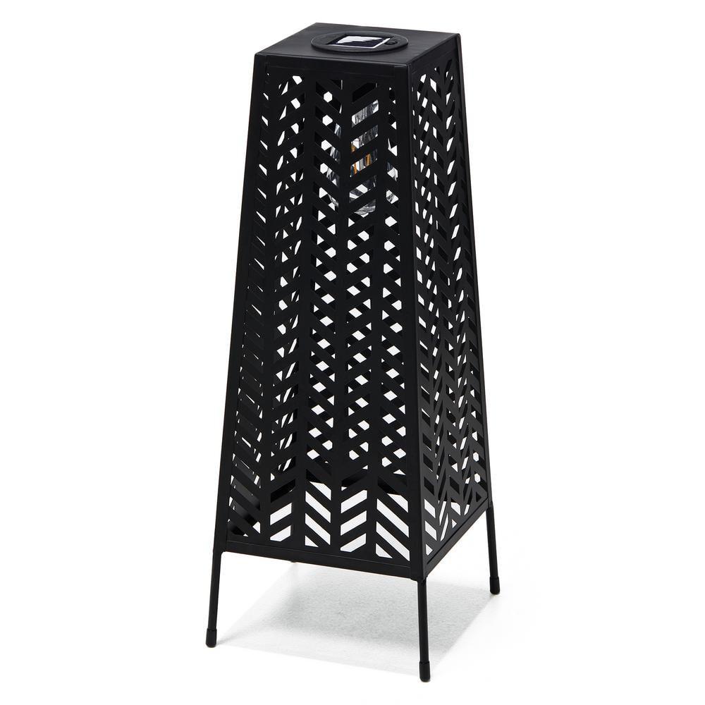 Glitzhome 21.5"H Metal Geometric Solar Powered Floor Lantern