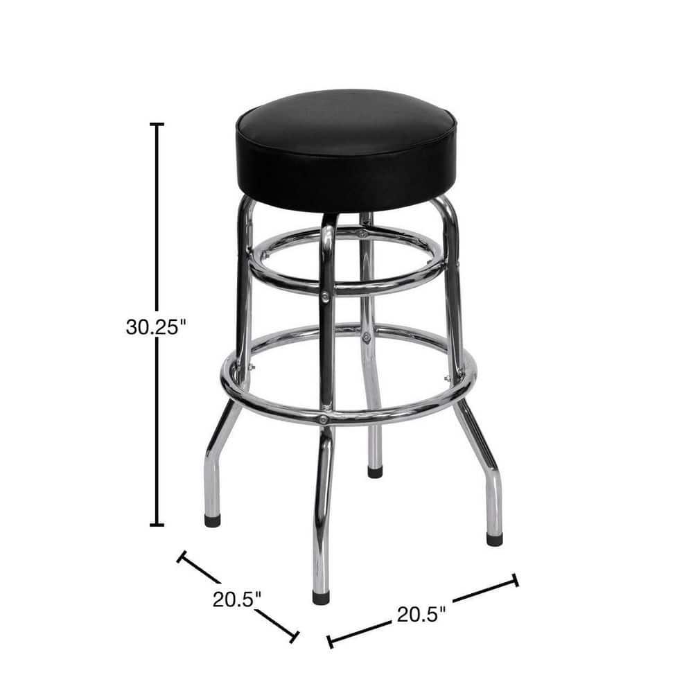 Flash Furniture Double Ring Chrome Barstool with Black Seat