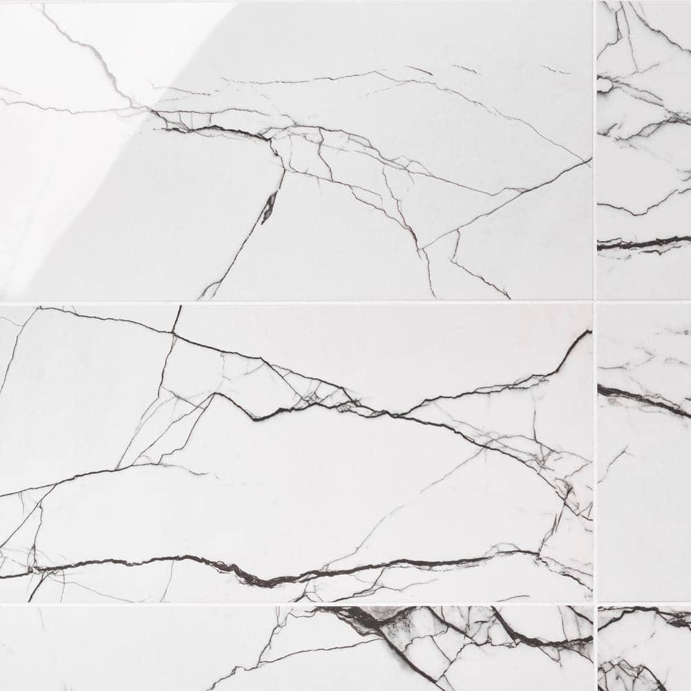 Magnus 11.81 in. x 23.62 in. Polished Porcelain Marble Look Floor and Wall Tile (11.62 Sq. Ft./Case)