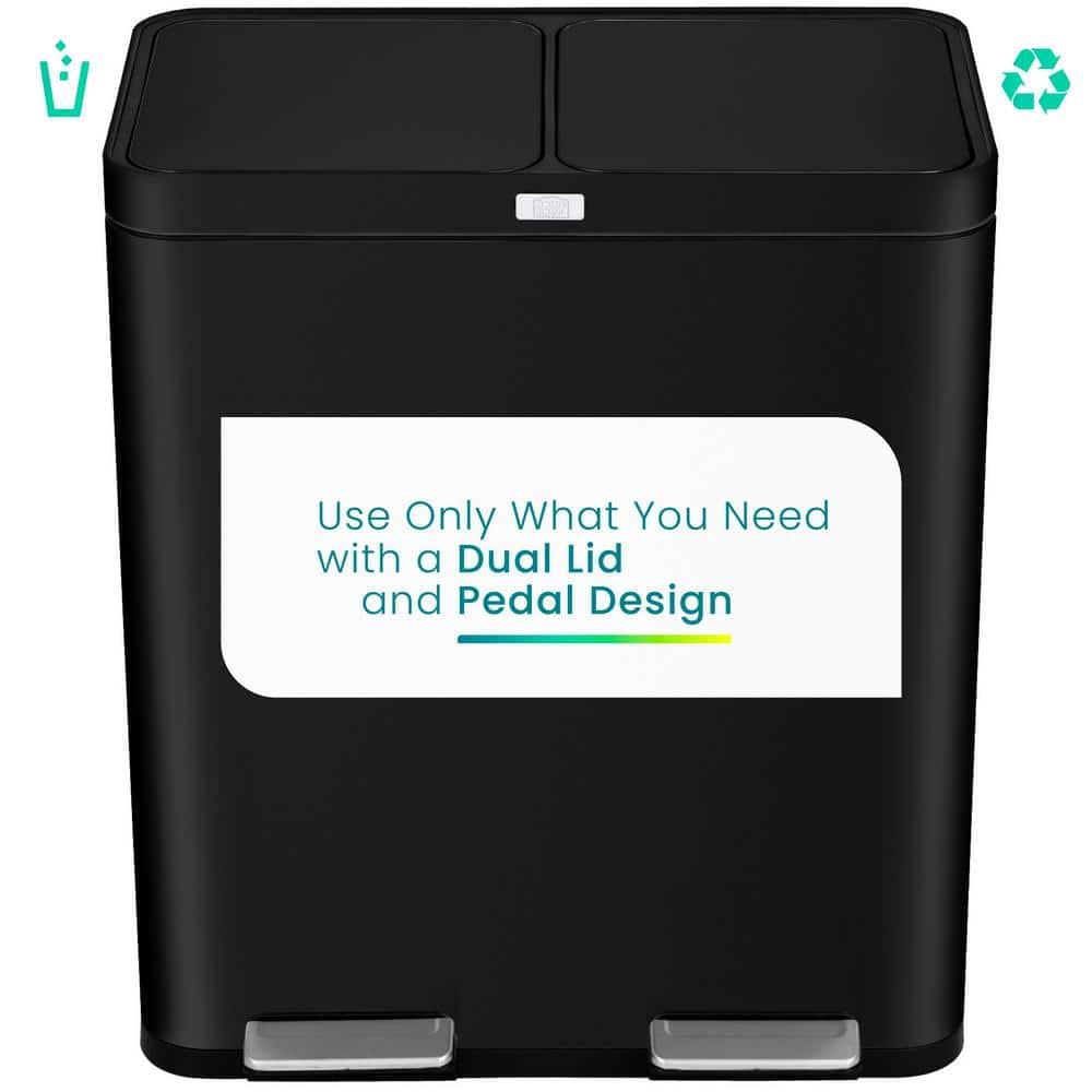 Home Zone Living 15.8 Gallon Stainless Steel Dual Kitchen Trash Can with CleanAura