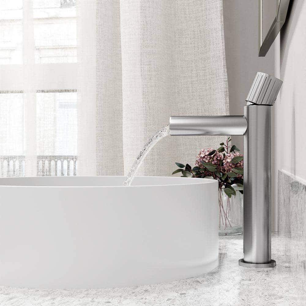 Anvil 16" L x 16" W x 5" H Round White Matte Stone™ Vessel Bathroom Sink with 11" H Faucet