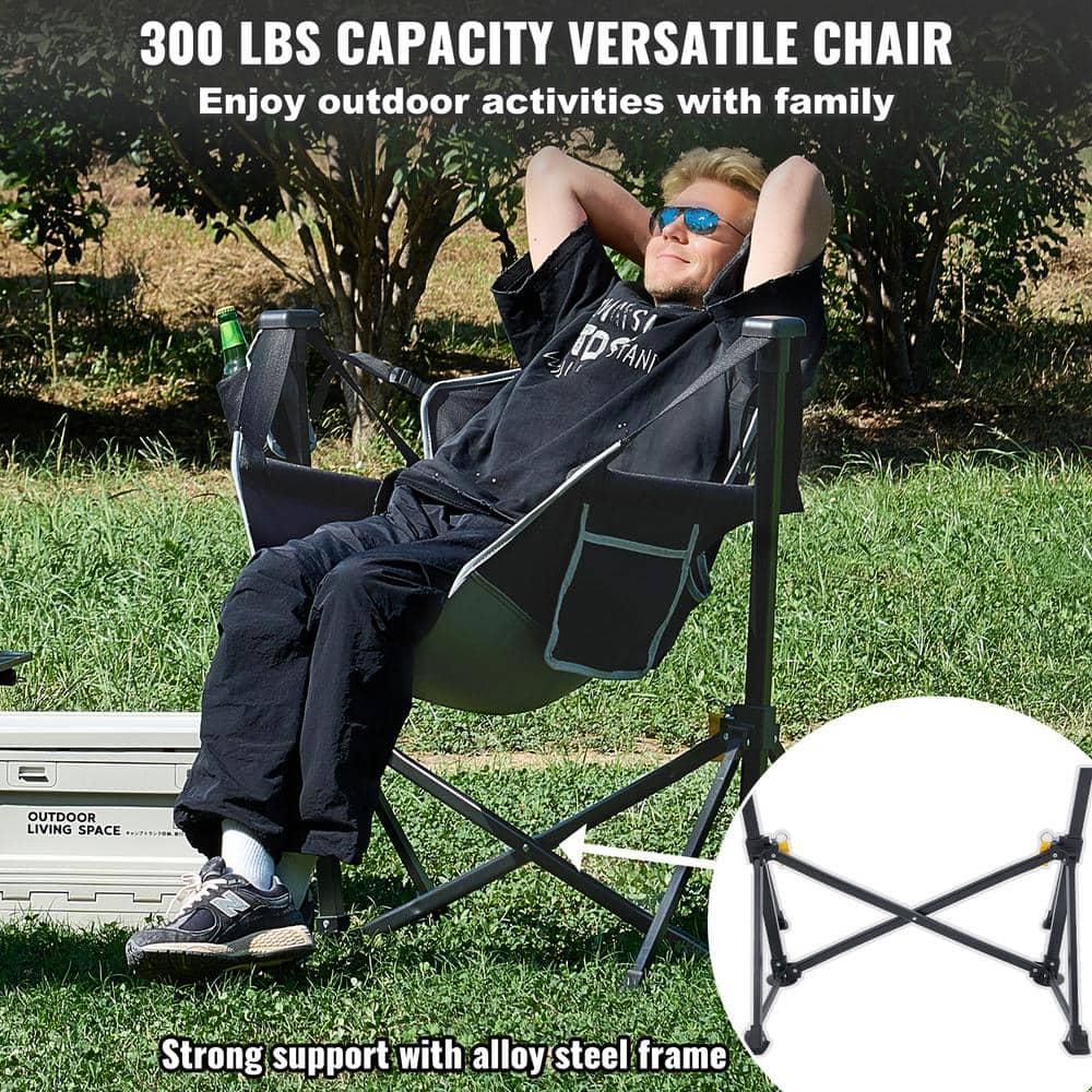 VEVOR Reclining Camping Chair, 300 lbs Load Camping Hammock Chair, Rocking Lounge Folding Chair with Cup Holder Storage Bag Headrest & Adjustable Backrest, for Camping and Other Outdoor Activities