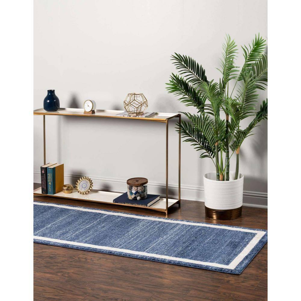 Unique Loom Del Mar Collection Area Rug - Maria (2' 7" x 10' Runner Navy Blue/Ivory)