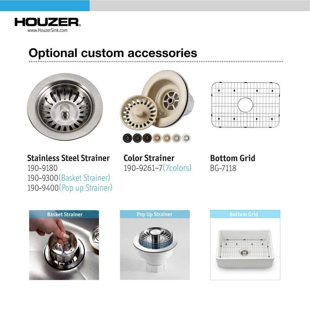 Houzer 30 in x 18 in Biscuit Fireclay Apron Front Single Bowl Kitchen Sink - PTS-4118 BQ