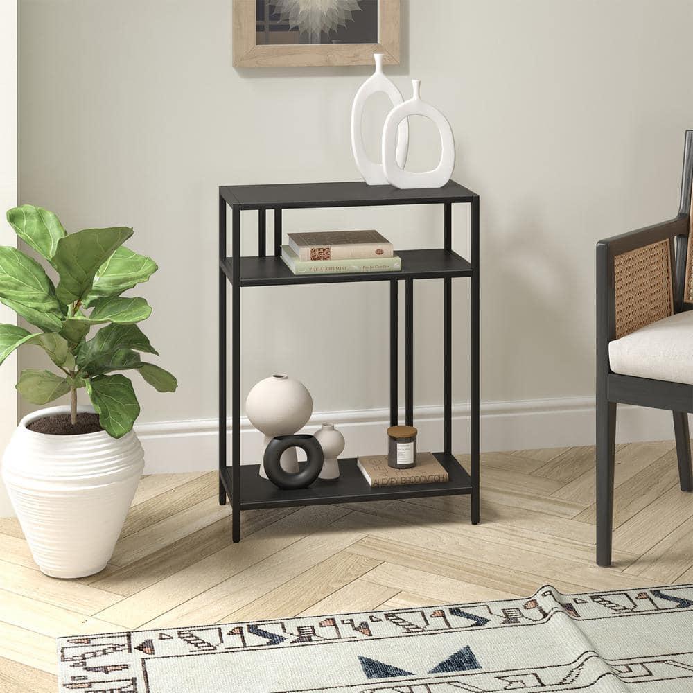 Evelyn&Zoe Cortland 22" Wide Rectangular Console Table with Metal Shelves, Blackened Bronze