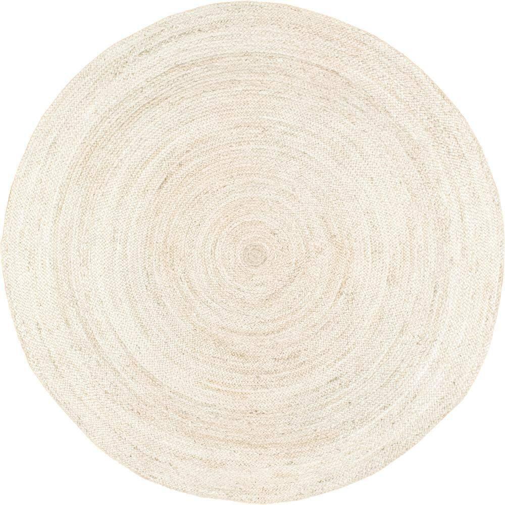 5' Round Hand Woven Rigo Jute Area Rug Off White - nuLOOM: Farmhouse Style, Low Pile, Indoor Use, Classic Pattern