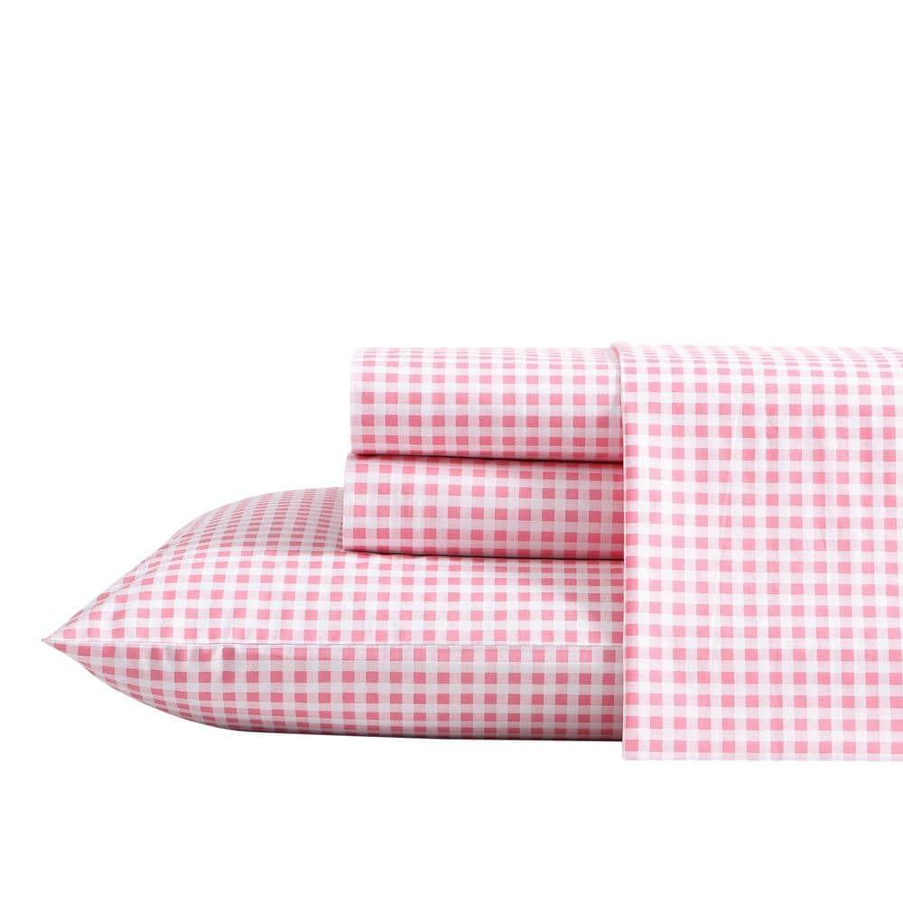 Queen Printed Pattern Percale Cotton Sheet Set Pink Gingham - Poppy & Fritz