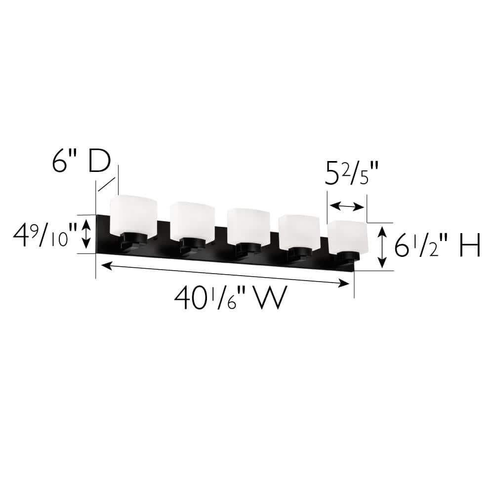 Design House Dove Creek 5-Light Dimmable Vanity Light with Frosted Glass Shades, Matte Black
