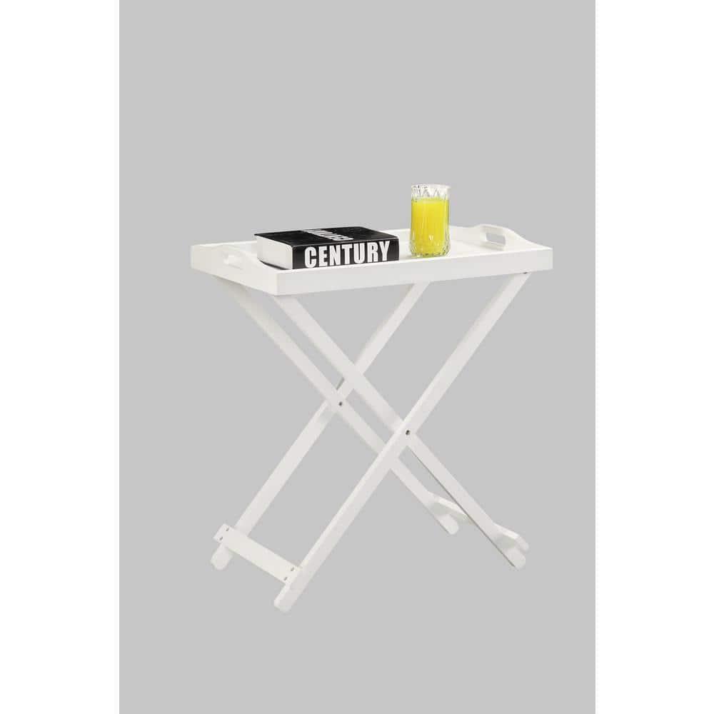 Designs2Go Folding Tray Table in White Solid Wood Finish with Handles