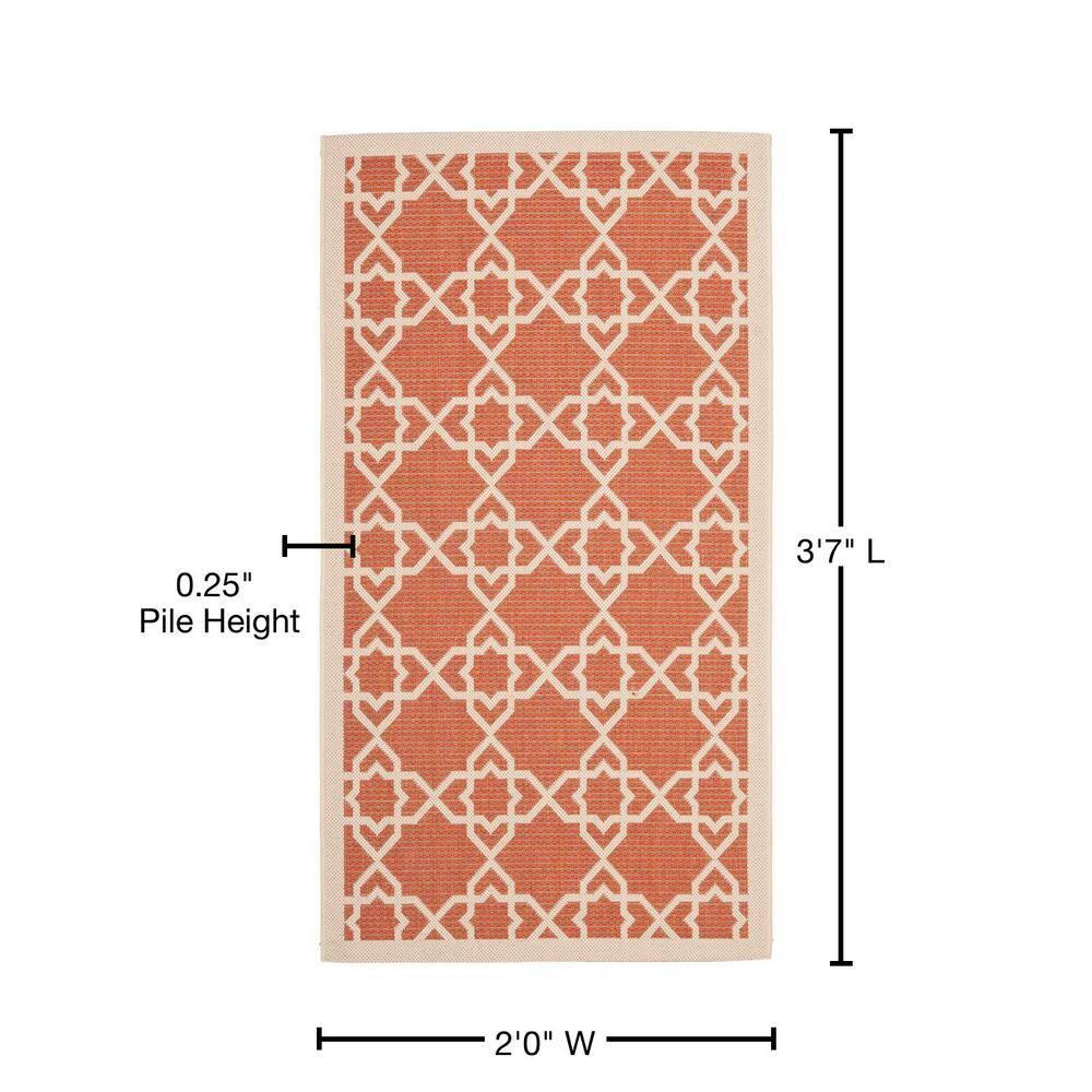 SAFAVIEH Courtyard Carol Geometric Indoor/Outdoor Area Rug, 2' x 3'7", Terracotta/Beige