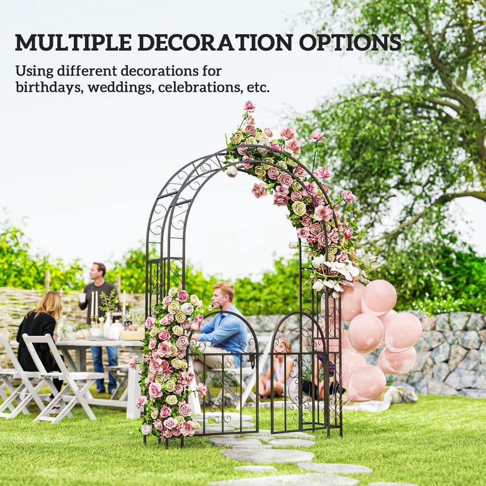 Outsunny 7.4ft Steel Garden Arch with Gate, Garden Arbor Trellis, Black