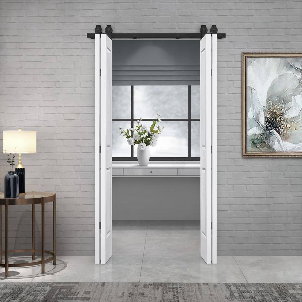 White MDF Double Bi-Fold Barn Door with Black Hardware