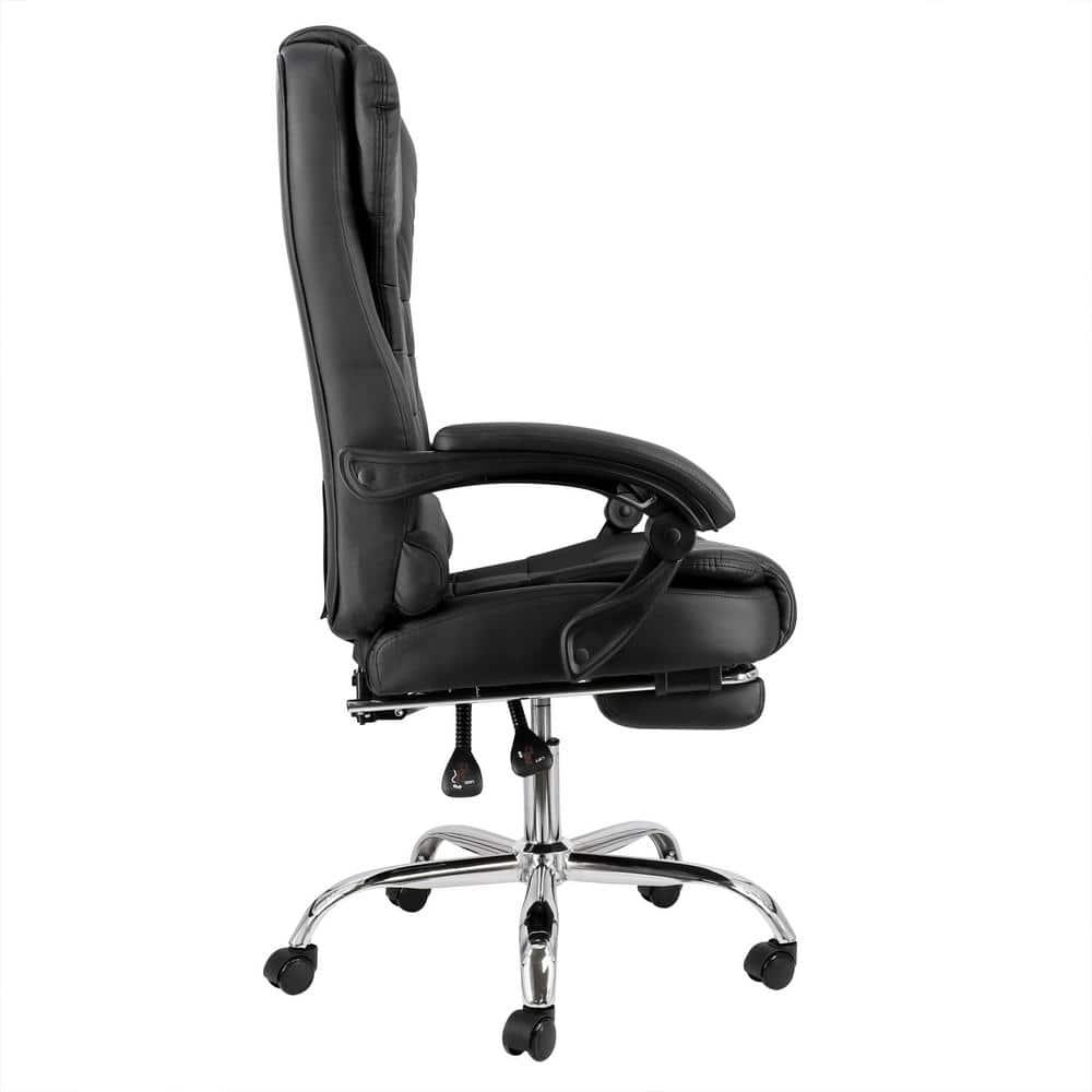 HOMCOM Executive Office Chair with Footrest and Lumbar Support, PU Leather Office Desk Chair, Ergonomic, Reclining and Swivel Chair, Black