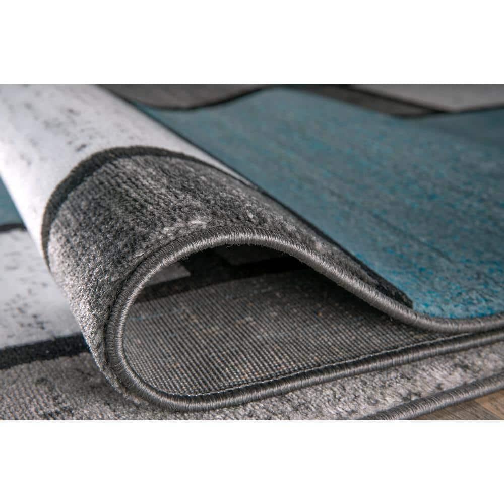 World Rug Gallery Contemporary Modern Boxed Color Block Blue Gray 2'x10' Runner Rug