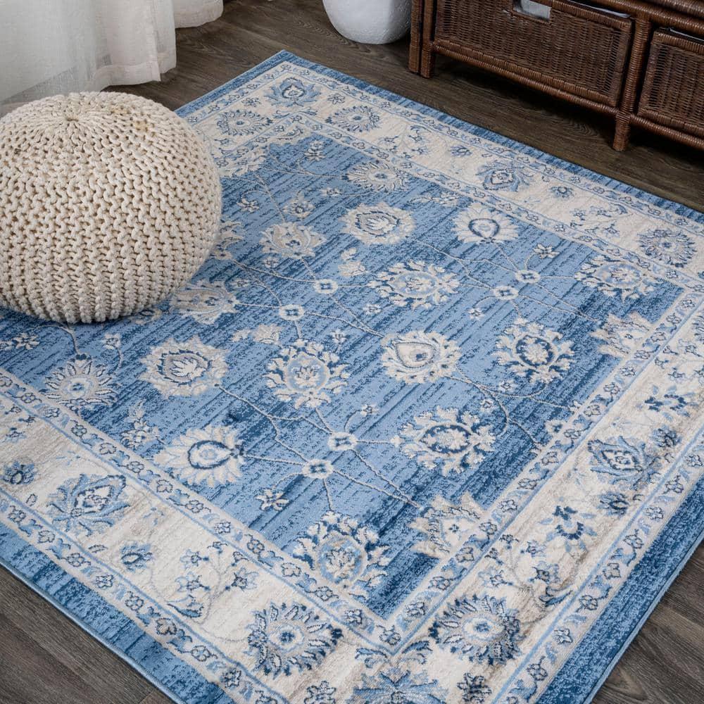 5' x 5' Modern Persian Vintage Moroccan Traditional Area Rug, Blue/Ivory - JONATHAN Y
