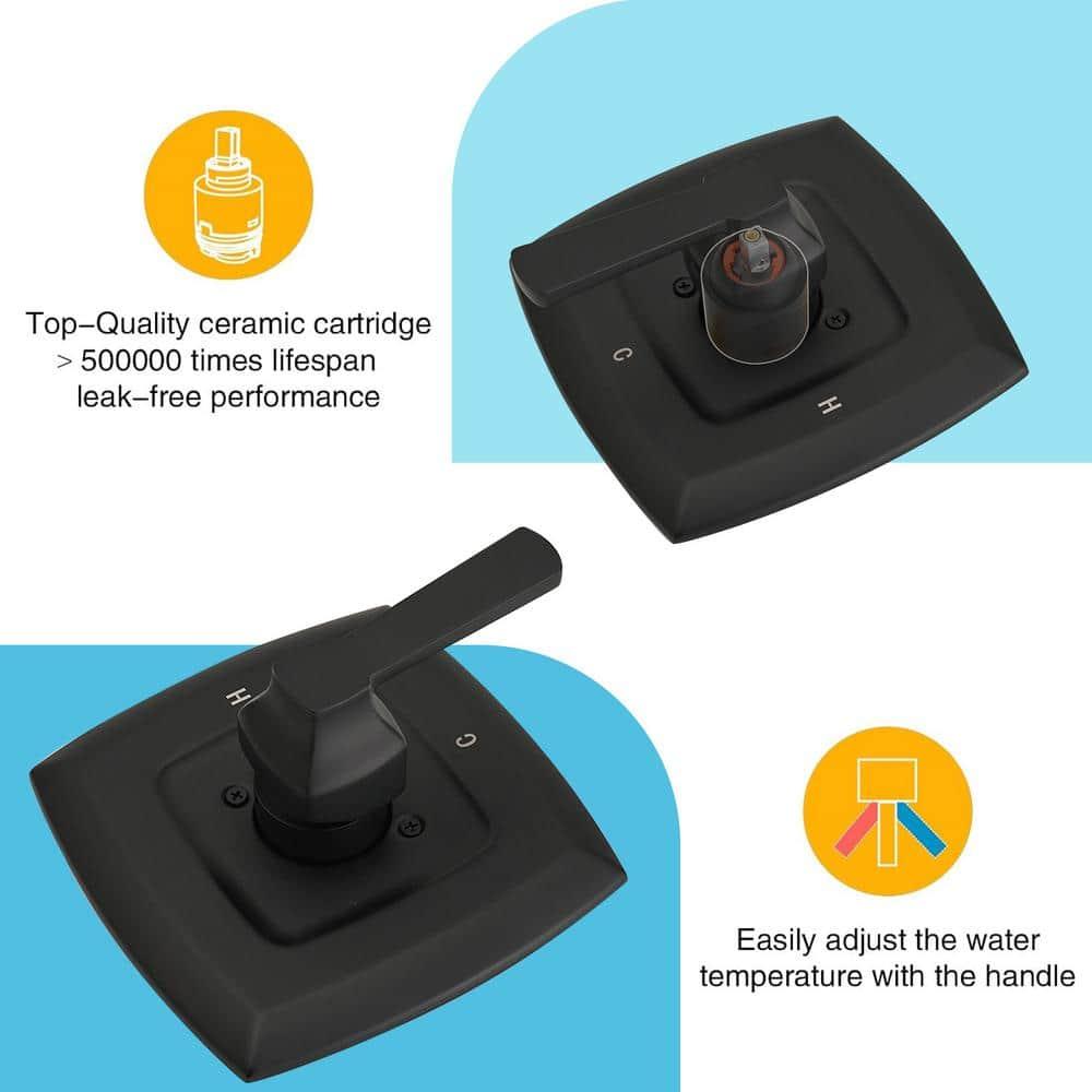 Single Handle 2-Spray Rainfall Square Shower Faucet Set 1.8 GPM with Tub Spout Combo High pressure