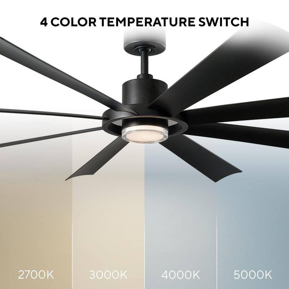 Aura 72" Matte Black Smart Ceiling Fan with Frosted Acrylic Diffuser