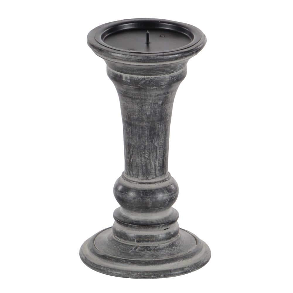 DecMode 3 Candle Black Mango Wood Candle Holder, Set of 3