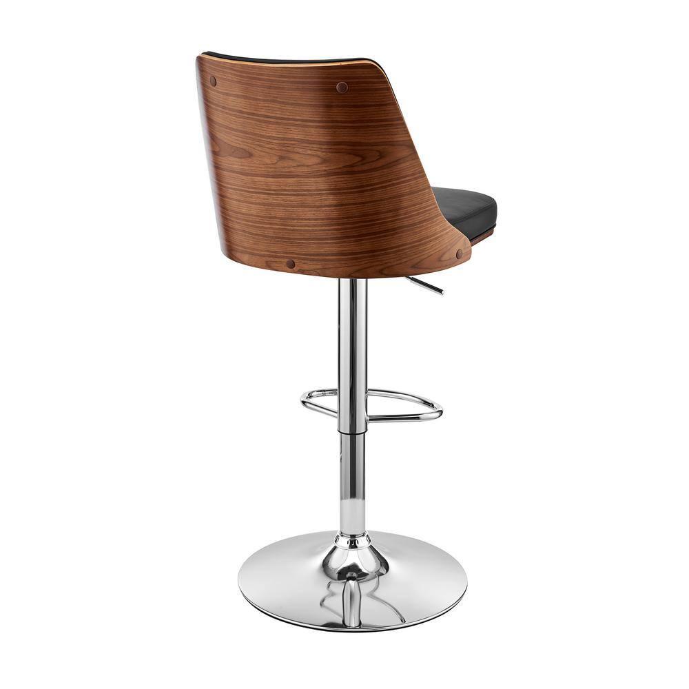 Armen Living Indoor Jacob Adjustable and Swivel Cream Faux Leather and Walnut Wood Bar Stool with Chrome Base