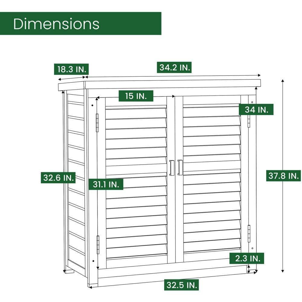 Hanover Outdoor 2 ft. 8in. x 3 ft. 2in. Wooden Storage Shed for Tools, Equipment, Garden Supplies, with Shelf, Waterproof Roof - HANWS0106-NAT