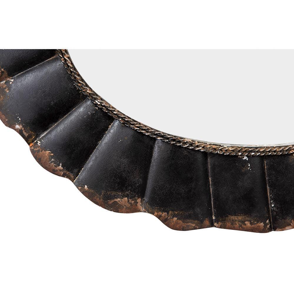 Creative Co-Op Distressed Metal Scalloped Oval Wall Mirror, Black