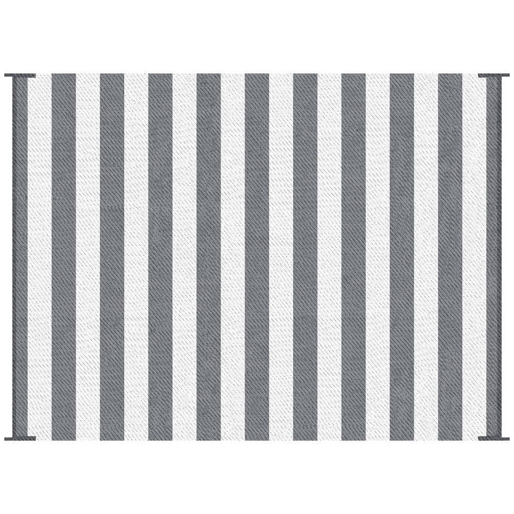 GVN Floor Rug,Indoor Door Mat,Reversible Outdoor Rug, 9'x 12' Waterproof Straw Floor Mat, Portable RV Camping Carpet, Gray & White Striped