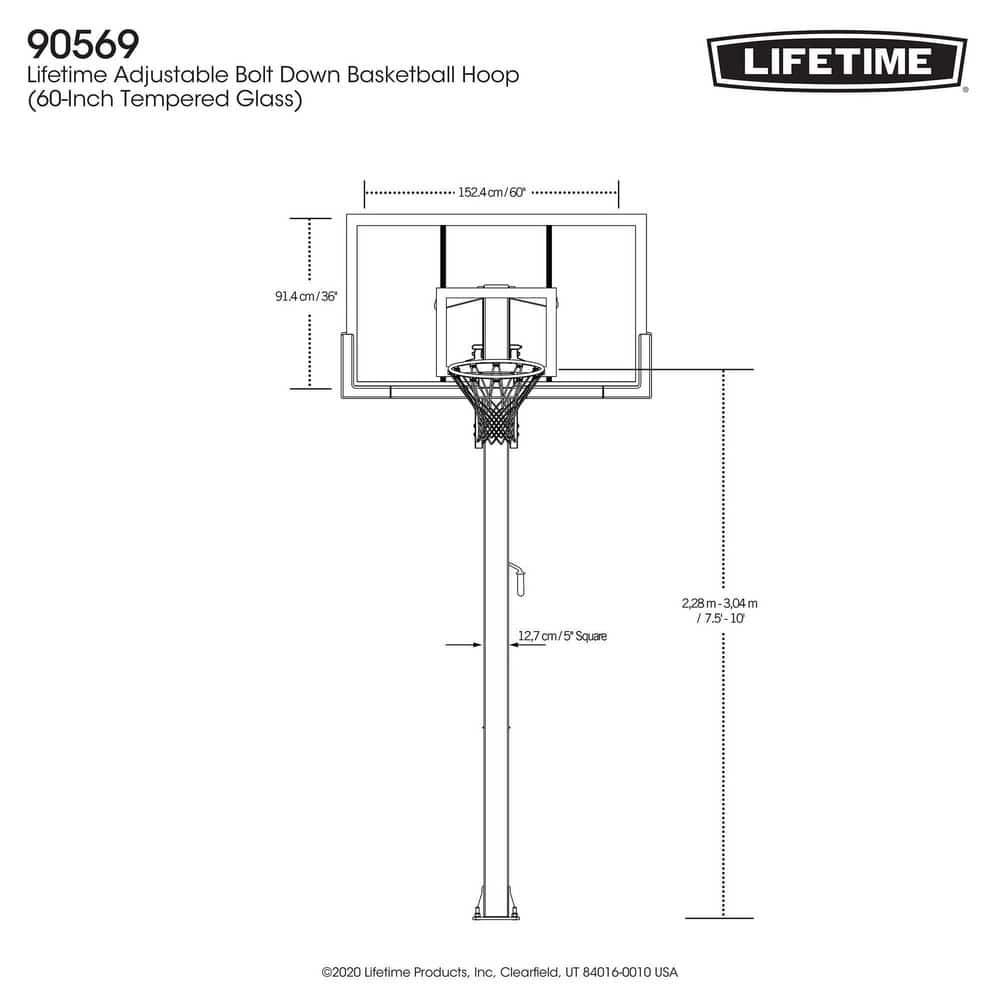 Lifetime New Adjustable Bolt Down Basketball Hoop (60-inch Tempered Glass), 90569