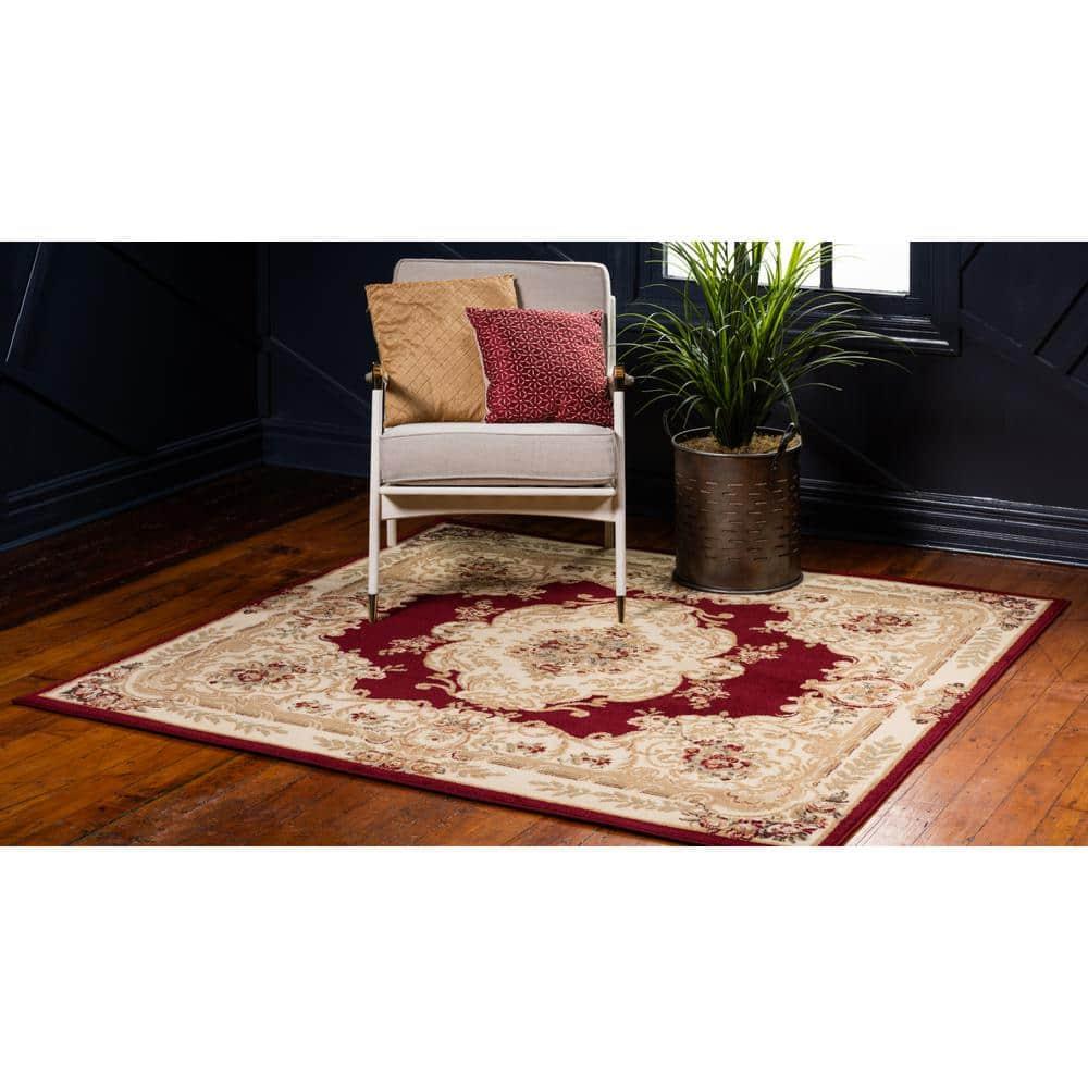 Unique Loom Versailles Collection Area Rug - Charles (6' 1" Square Red/Cream)