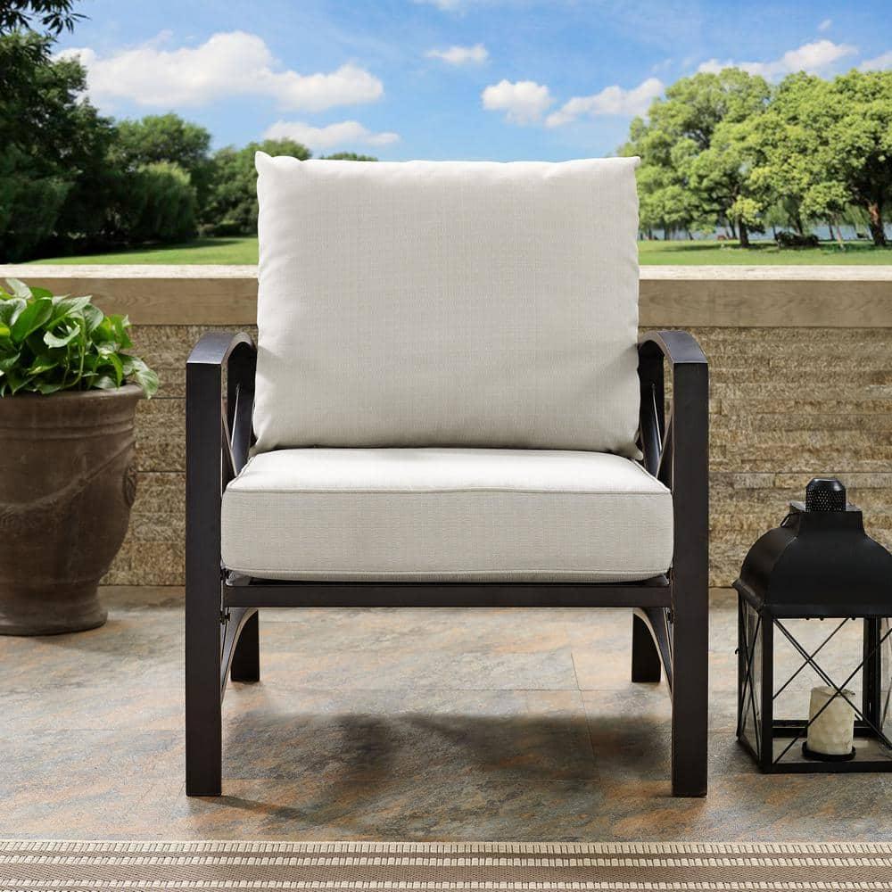 Kaplan Outdoor Arm Chair Oatmeal - Crosley: Patio Furniture, Steel Frame, Weather-Resistant