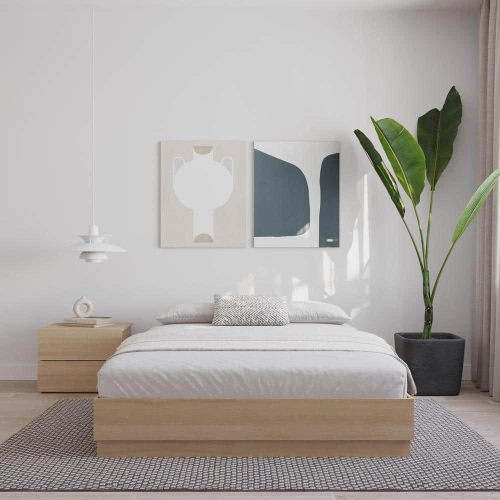 Nexera Milano Queen Size Platform Bed Frame, Natural Blonde Oak