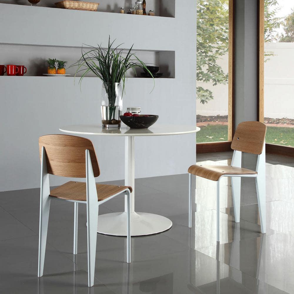 Modway Cabin 18.5" Modern Steel and Wood Dining Side Chair in Natural/White
