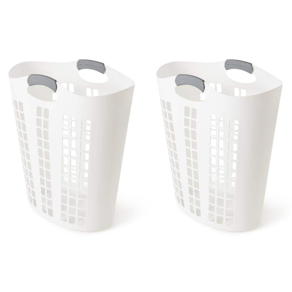 Gracious Living Gracious Living Easy Carry Flex 87 L Plastic Laundry Hamper, White (2 Pack) (Set of 2)