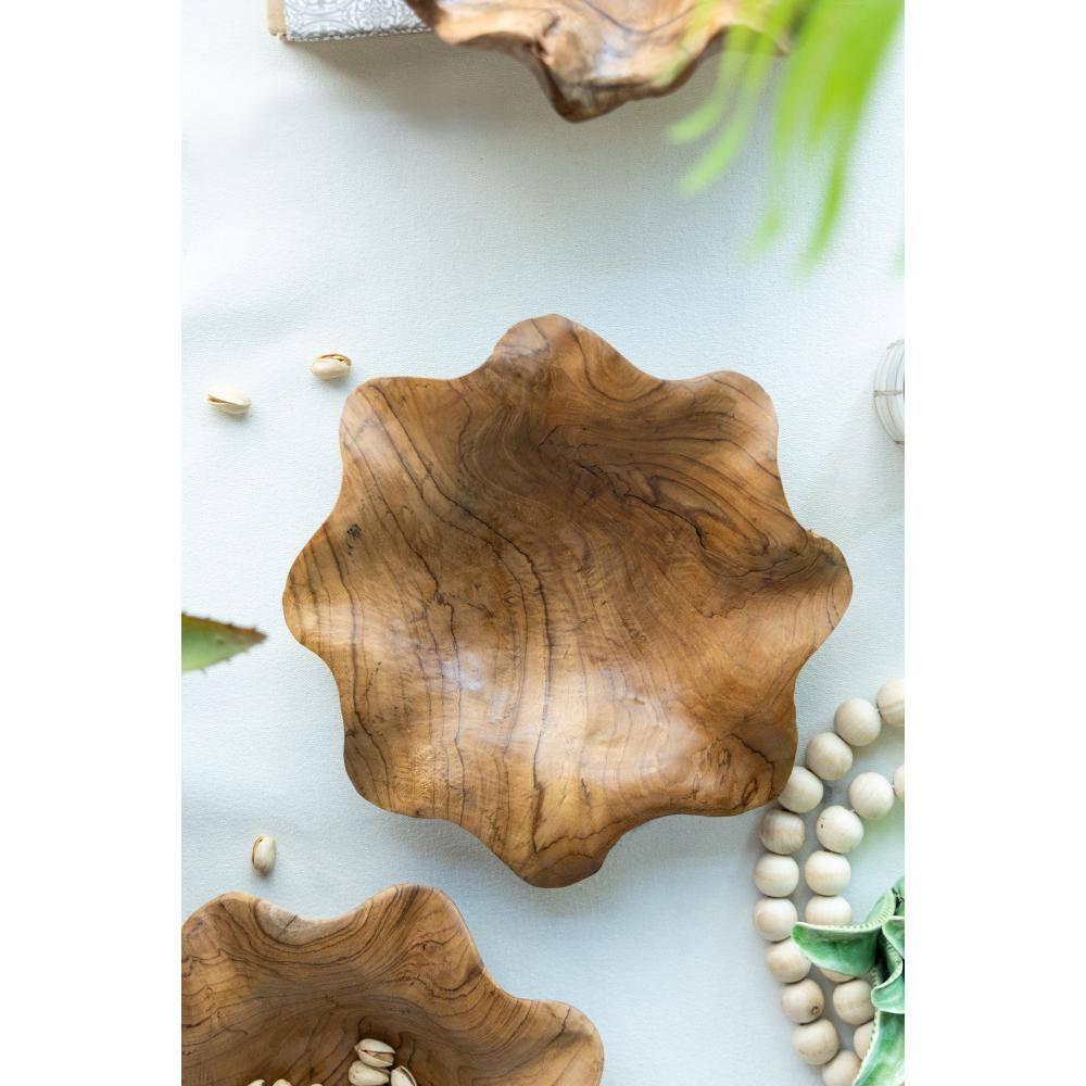 Natural Teak Decorative Bowls Set of 2, 11.8-inch
