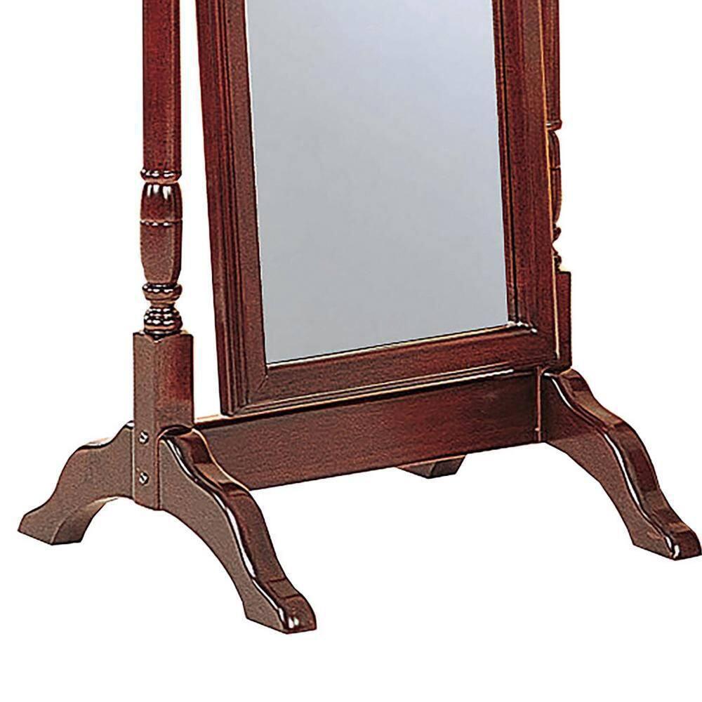 Standing Cheval Mirror with Wooden Frame Turned Posts Brown - Saltoro Sherpi