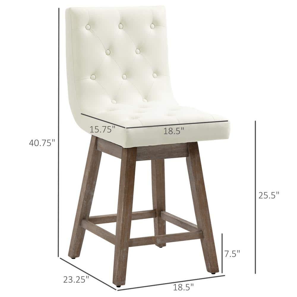 HOMCOM Bar Stools Set of 2, Swivel Bar Chairs, 25.5" High Fabric Tufted Breakfast Barstools for Kitchen Counter
