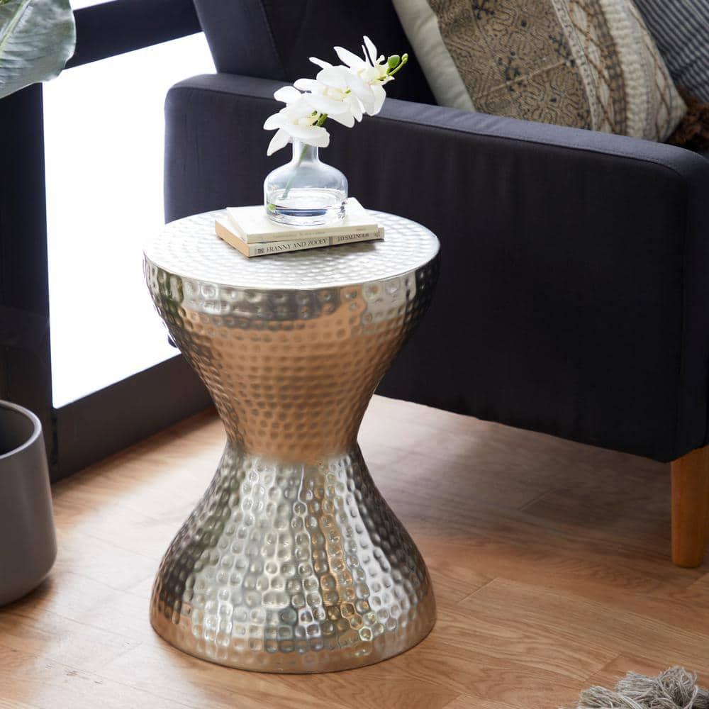 Modern Hourglass Hammered Metal Accent Table Silver - Olivia & May: Industrial Style, Iron Frame, No Assembly Required