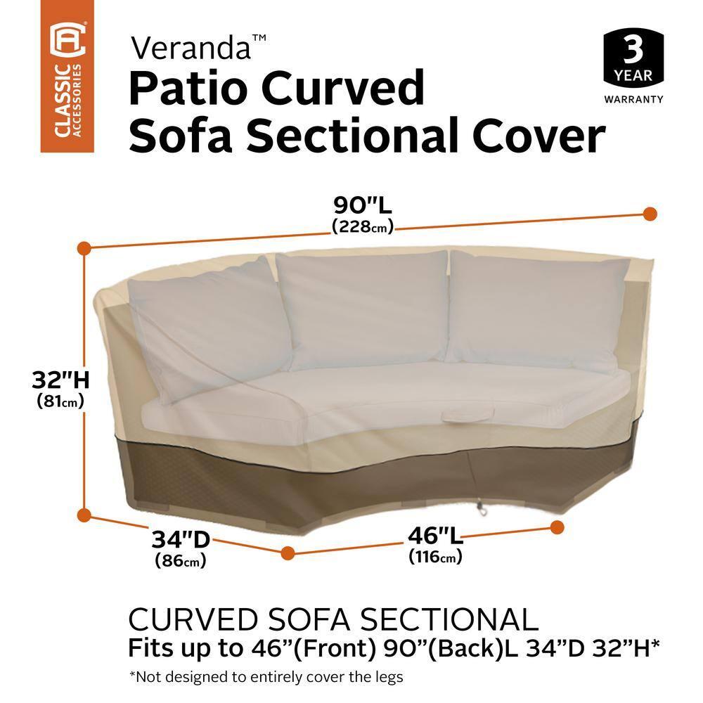 Classic Accessories Veranda Water-Resistant 46 Inch Patio Curved Sofa Sectional Cover