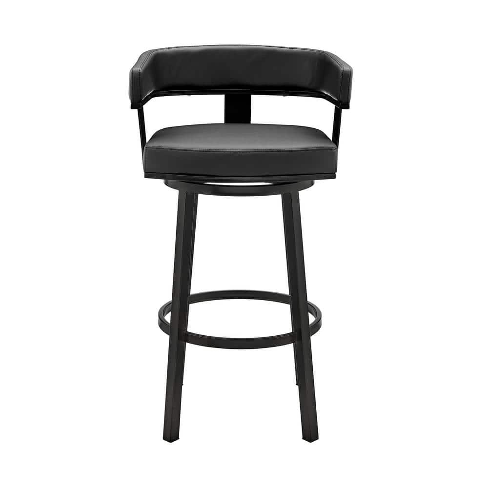 Armen Living Cohen30" Bar Height Swivel Bar Stool in Black Finish and Black Faux Leather