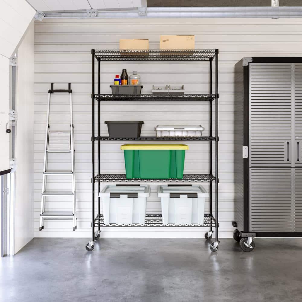 UltraDurable 48'' W x 18" D 5-Tier NSF-Certified Steel Shelving with Wheels