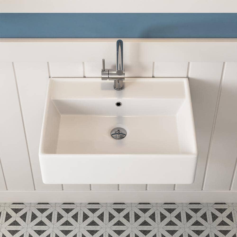 23'' x 18'' White Rectangular Vitreous China Wall Mount Bathroom Sink with Overflow