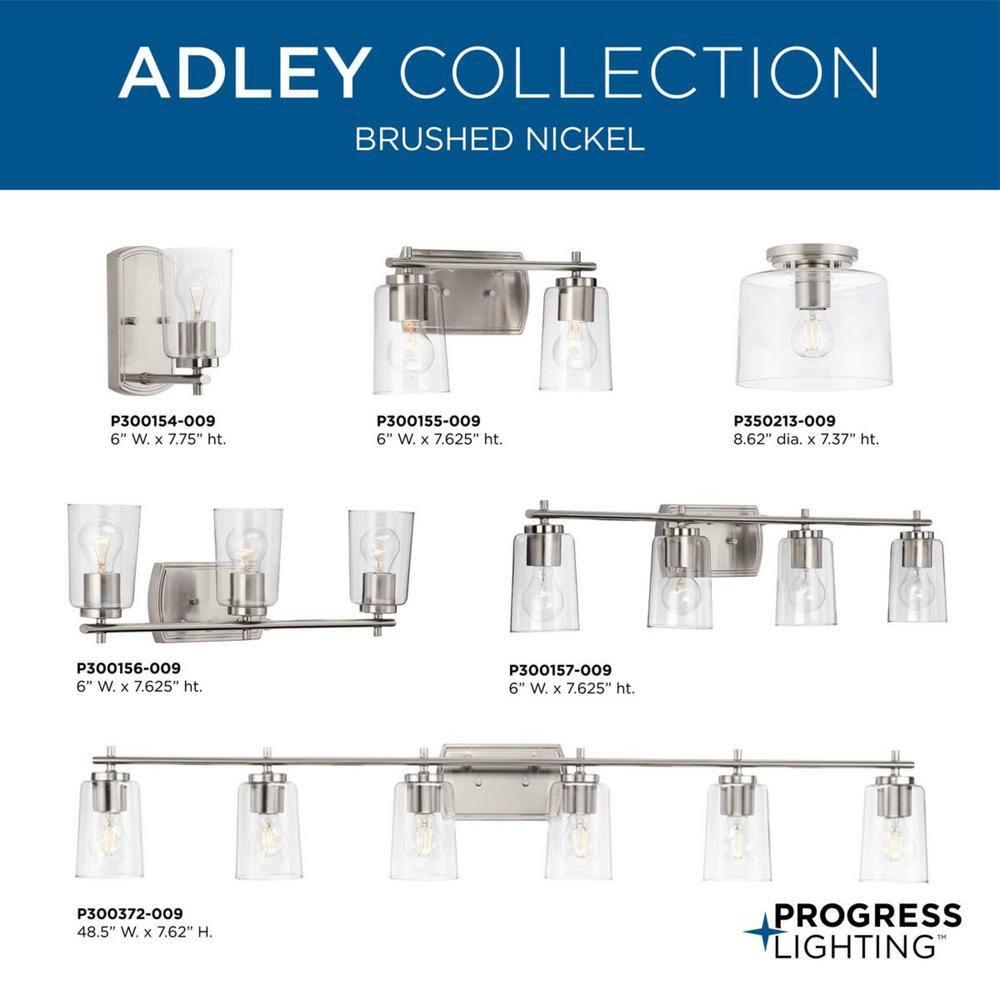 Progress Lighting, Adley Collection, 1-Light Flush Mount, Brushed Nickel, Clear Glass Shade