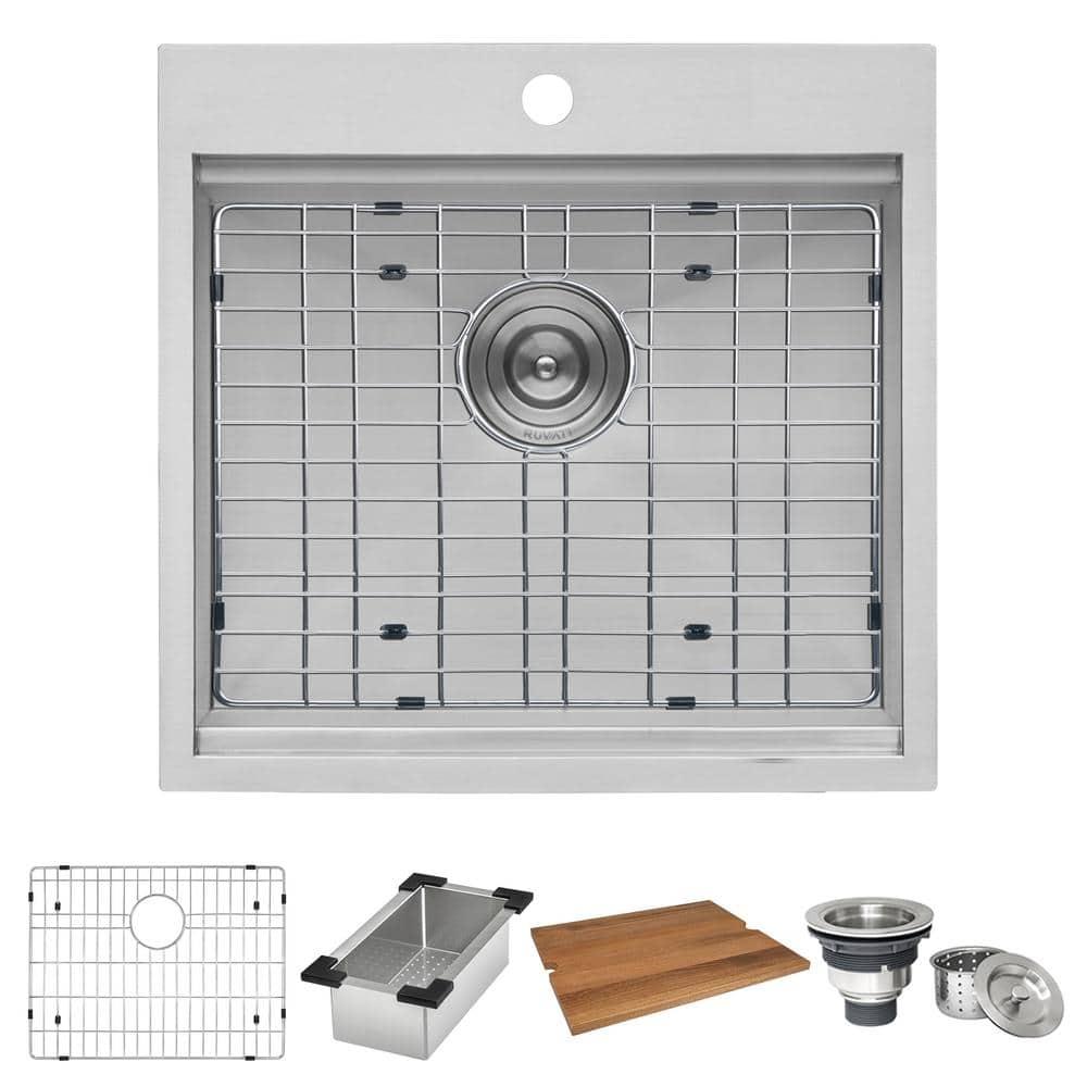 Ruvati 21 x 20 inch RV Workstation Drop-in Topmount Bar Prep Kitchen Sink 16 Gauge Stainless Steel