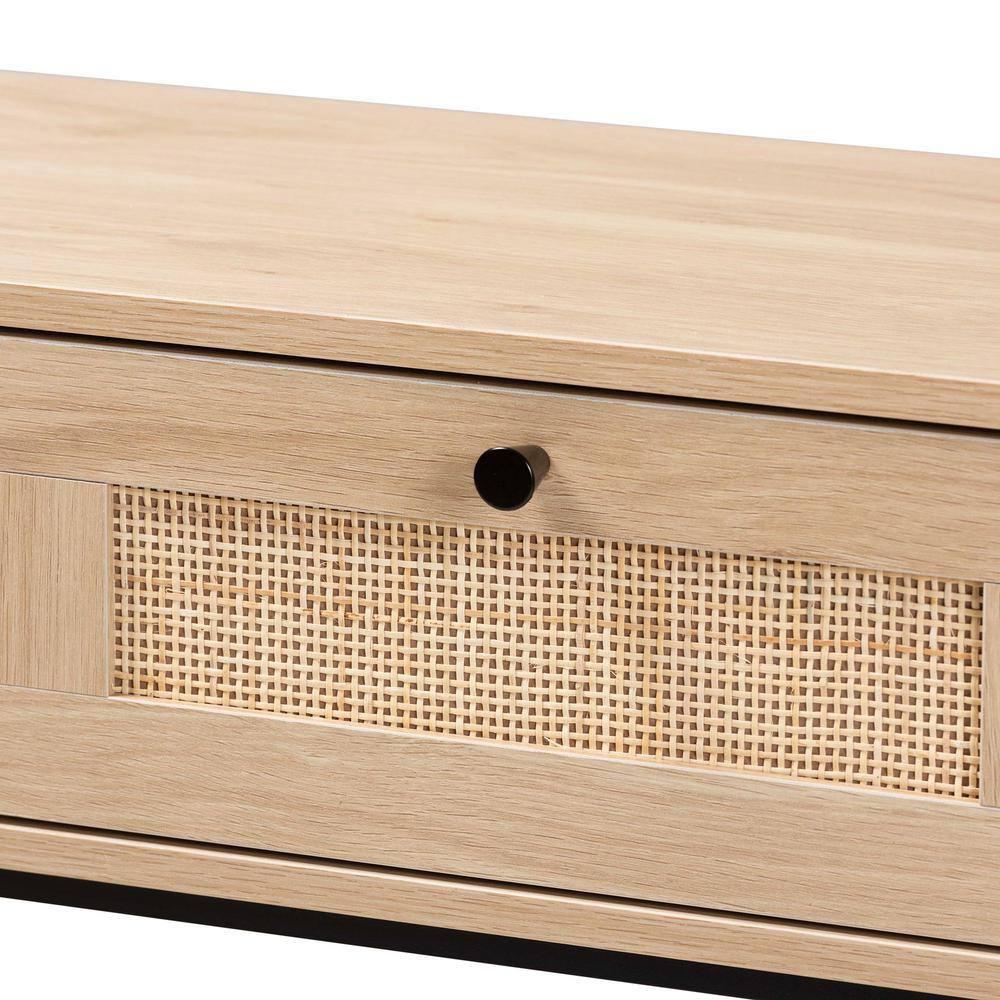 Sherwin 2 Drawer Console Table with Woven Rattan Accent Light Brown/Black - Baxton Studio:Entryway Storage