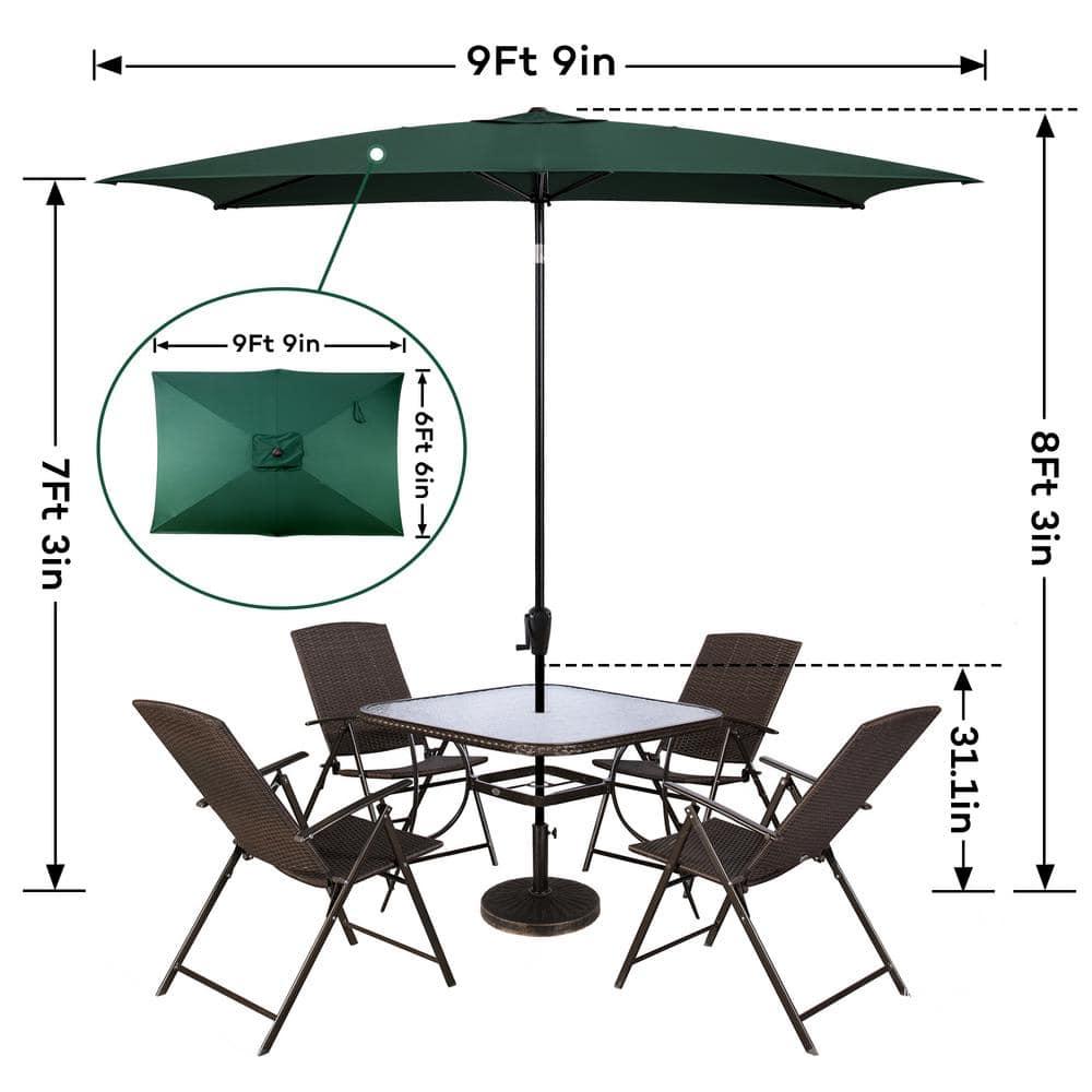 Sun-Ray 6.6x10 FT Rectangular Patio Umbrella with Push-Button Tilt and Hand Crank Canopy Lift, Table Umbrella with Solution Dyed Navy Fabric for Porch, Deck, Garden, and Swimming Pool, Hunter Green