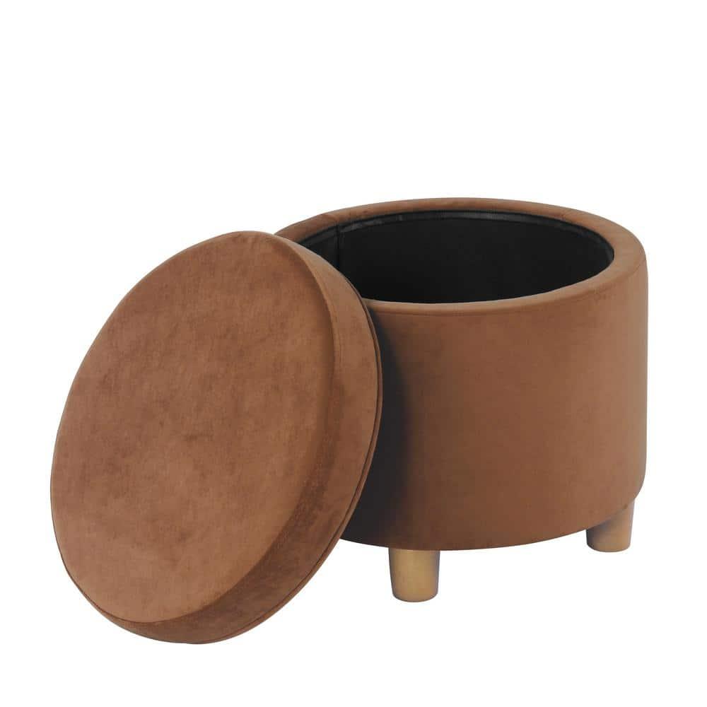 HomePop Round Storage Ottoman Spice: Upholstered Footstool with Hardwood Frame, 250lb Capacity