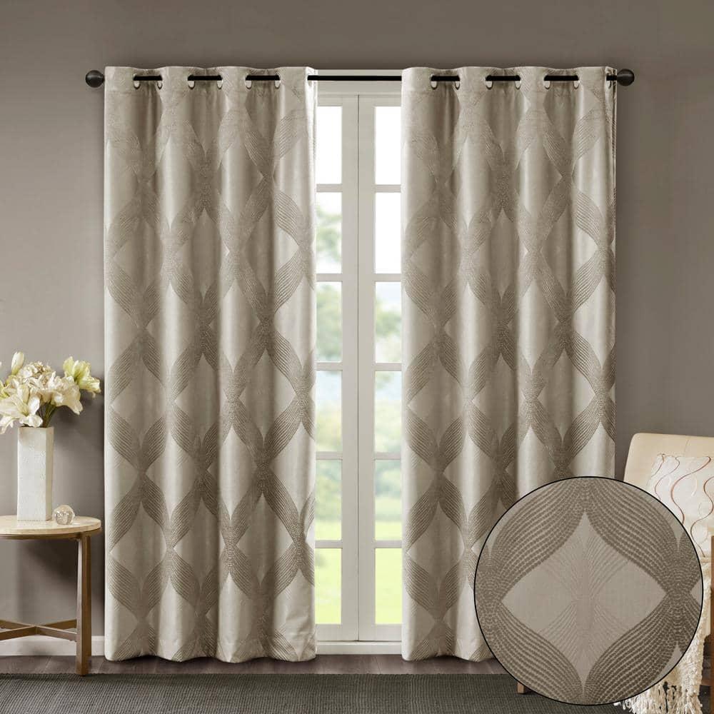Madison Park Bentley Ogee Knitted Jacquard Geometric Total Blackout Single Curtain Panel