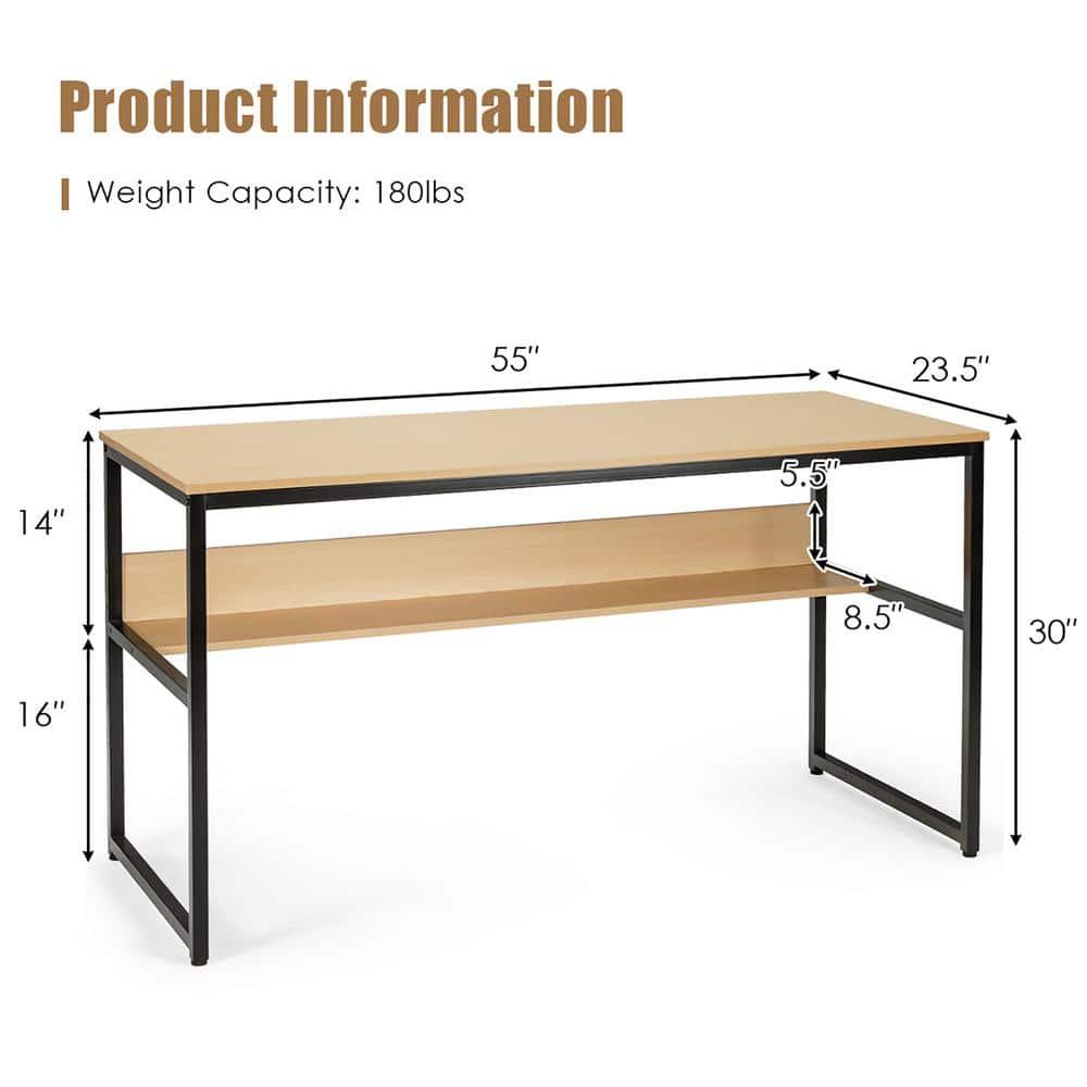 Costway 55'' Computer Desk Writing Table Workstation Home Office w/Bookshelf Natural