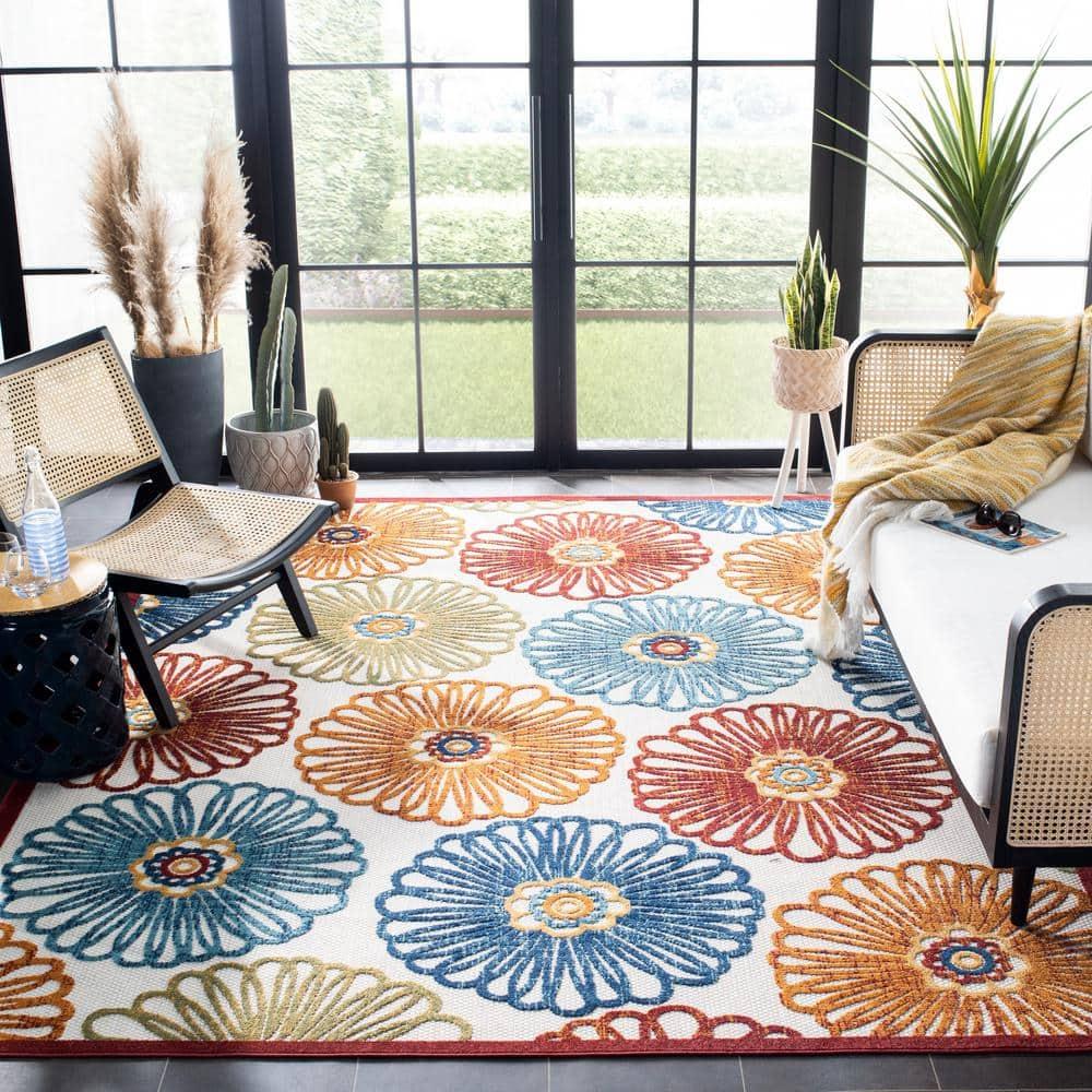 Cabana CBN801 Power Loomed Indoor/Outdoor Area Rug - Creme/Red - 8'x10' - Safavieh.
