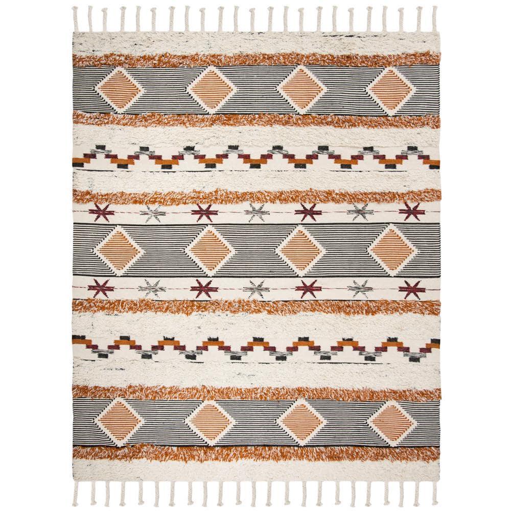 Kenya KNY904 Hand Knotted Area Rug - Ivory/Black-Orange - 8'x10' - Safavieh